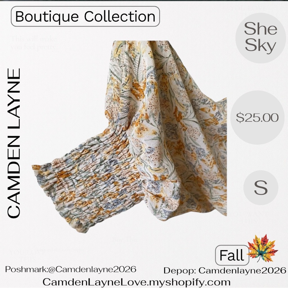 She + Sky Long Sleeve Floral Dress in Cream and Gold - Picture 4 of 11
